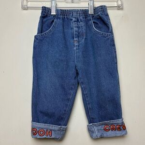 Vintage Disney Kids Denim Cuff Jeans Winnie The Pooh Pooh Crew 90s Y2K 18 M